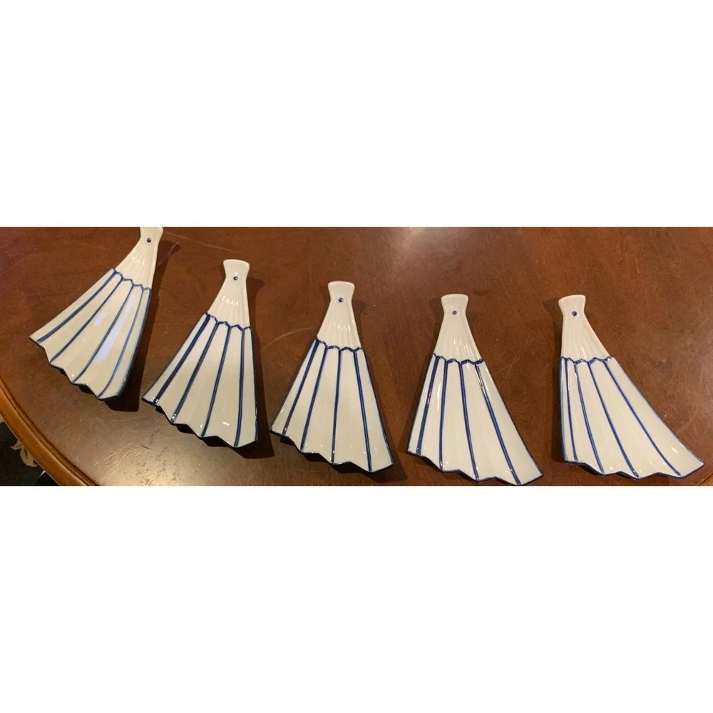 Set of 5 Vintage Japanese Sushi Plates 6 x 4, Blue and White, Good‎ Condition